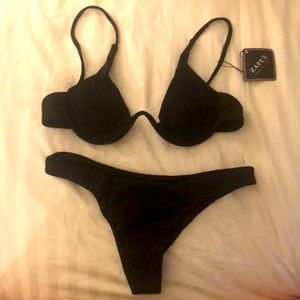 ZAFUL ribbed high leg underwire bikini/BLACK